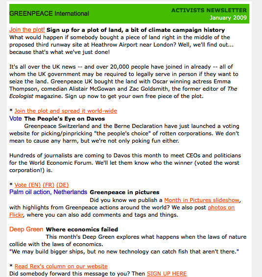 Greenpeace newsletter Jan 09