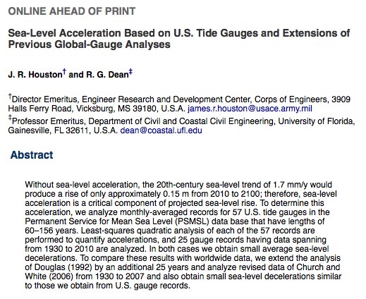 Journal of Coastal Research online journal Sea Level Acceleration Based on U.S. Tide Gauges and Extensions of Previous Global Gauge Analyses